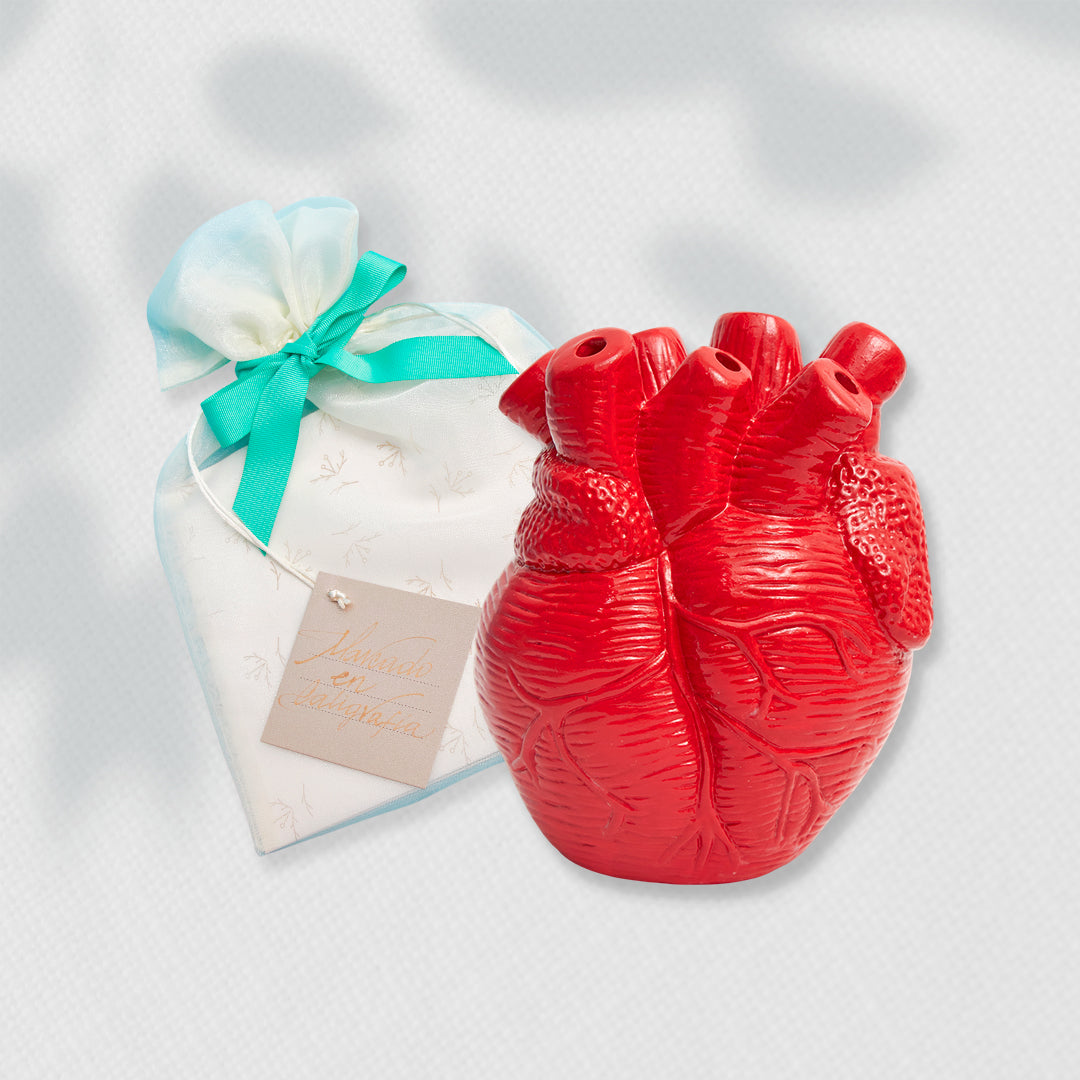 Bono de Pésame en bolsa de tela de organza y Corazón orgánico grande