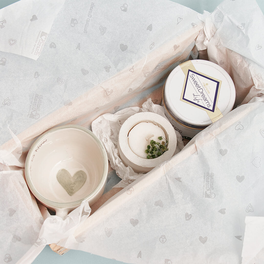 Bono de Pésame en bolsa de tela de organza y kit Tranquilidad