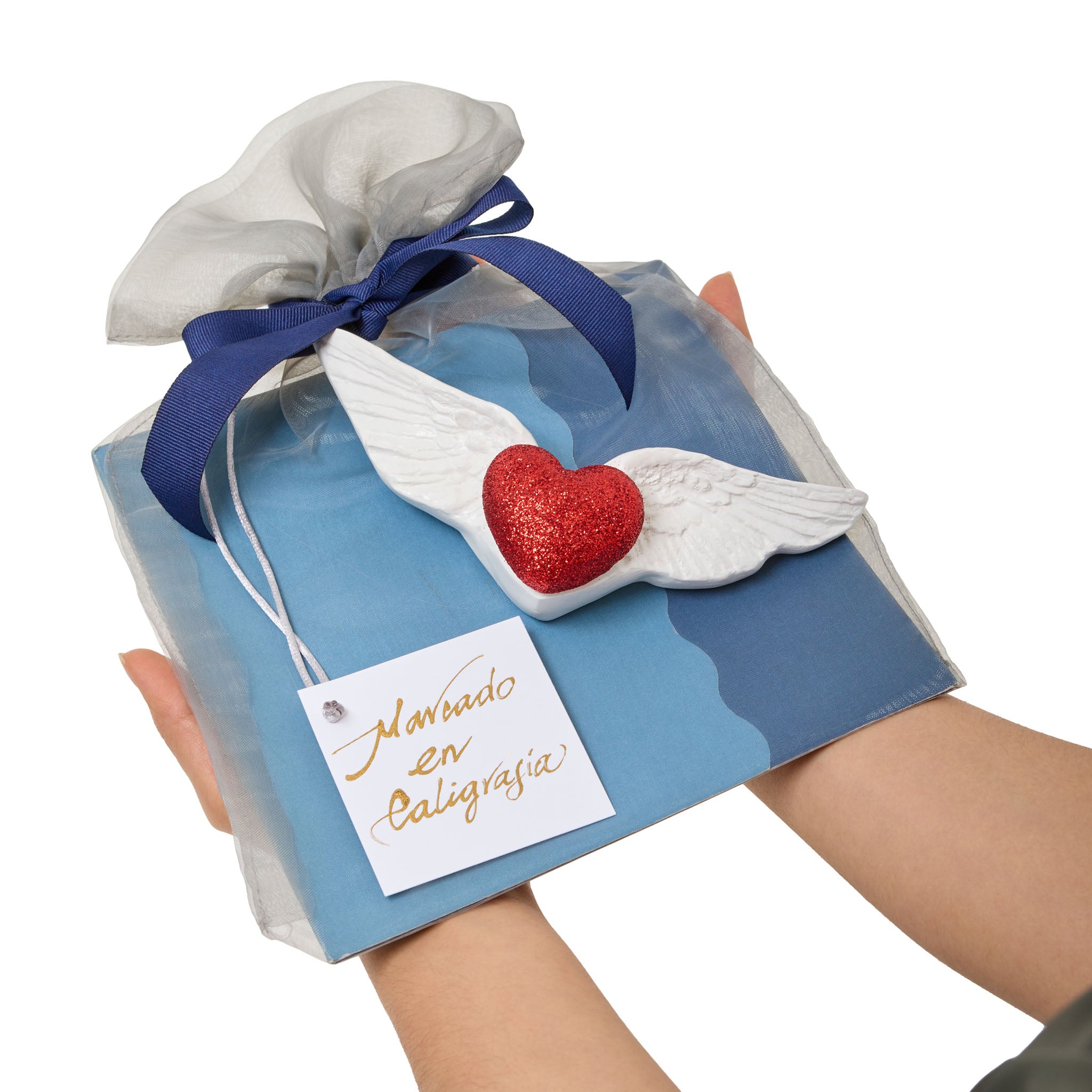 Bono de Pésame en bolsa de tela de organza con Corazón con Alas