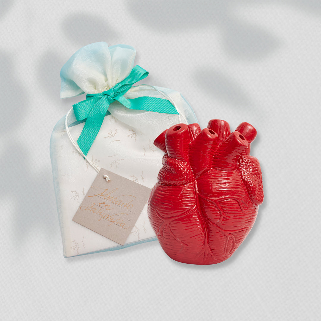 Bono de Pésame en bolsa de tela de organza y Corazón orgánico pequeño