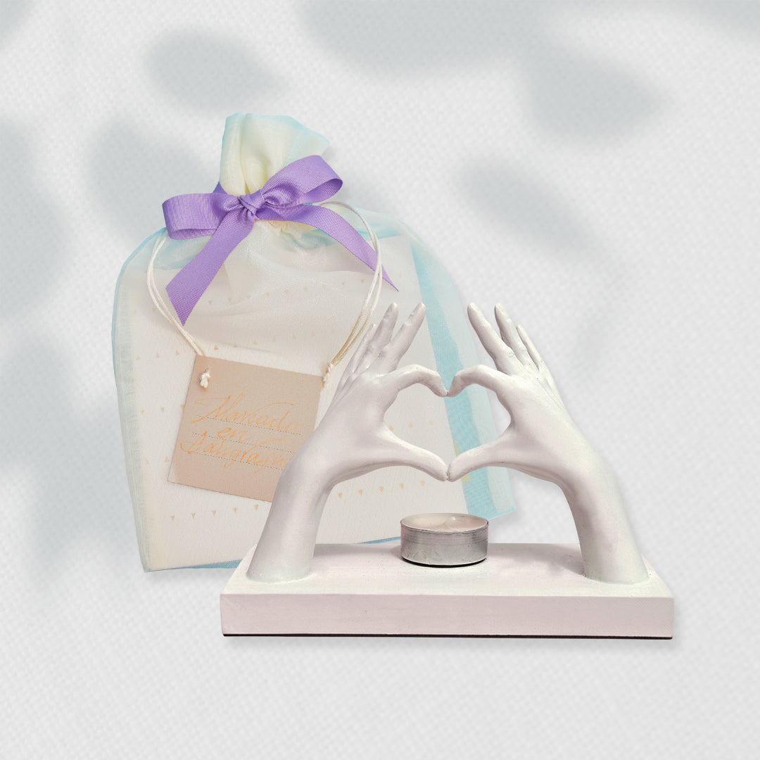 Bono de Pésame en bolsa de tela de organza y Escultura de Corazón