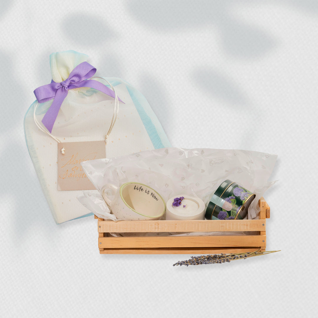 Bono de Pésame en bolsa de tela de organza y kit Tranquilidad