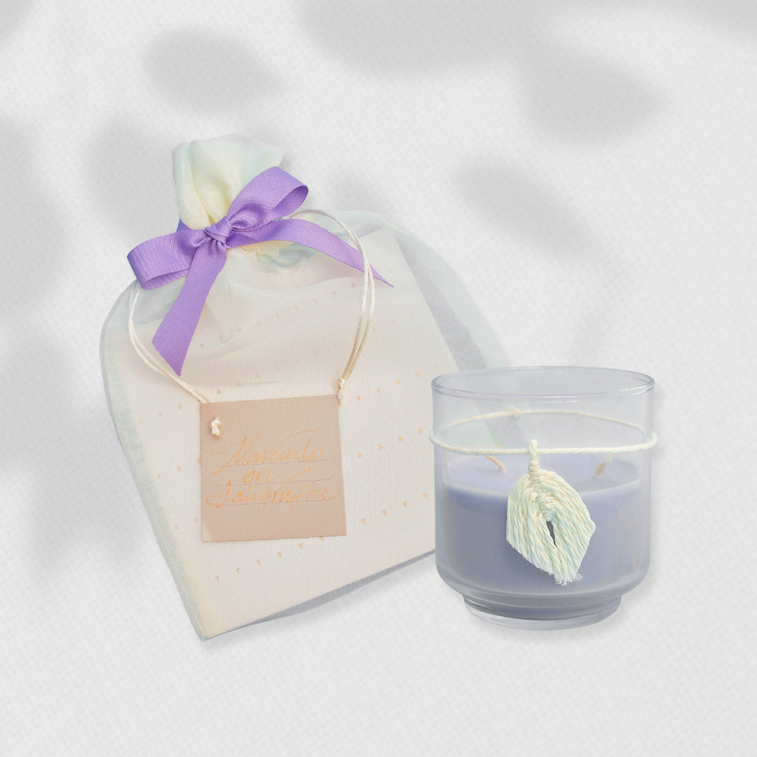 Bono de Pésame en bolsa de tela de organza y vela en vidrio