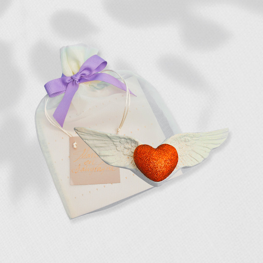 Bono de Pésame en bolsa de organza y Corazón con alas