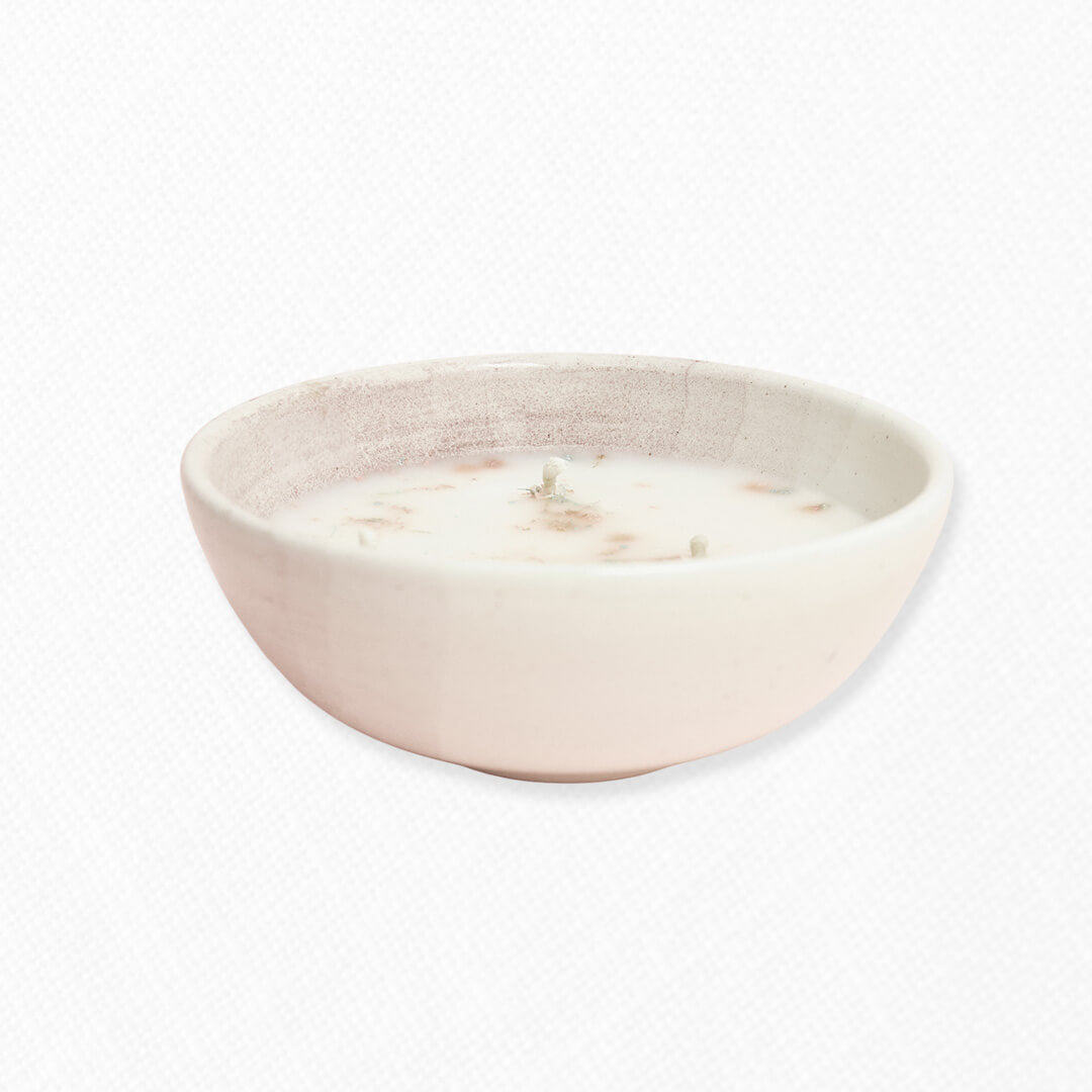 Bono de Pésame en bolsa de tela de organza y vela en cerámica del Carmen